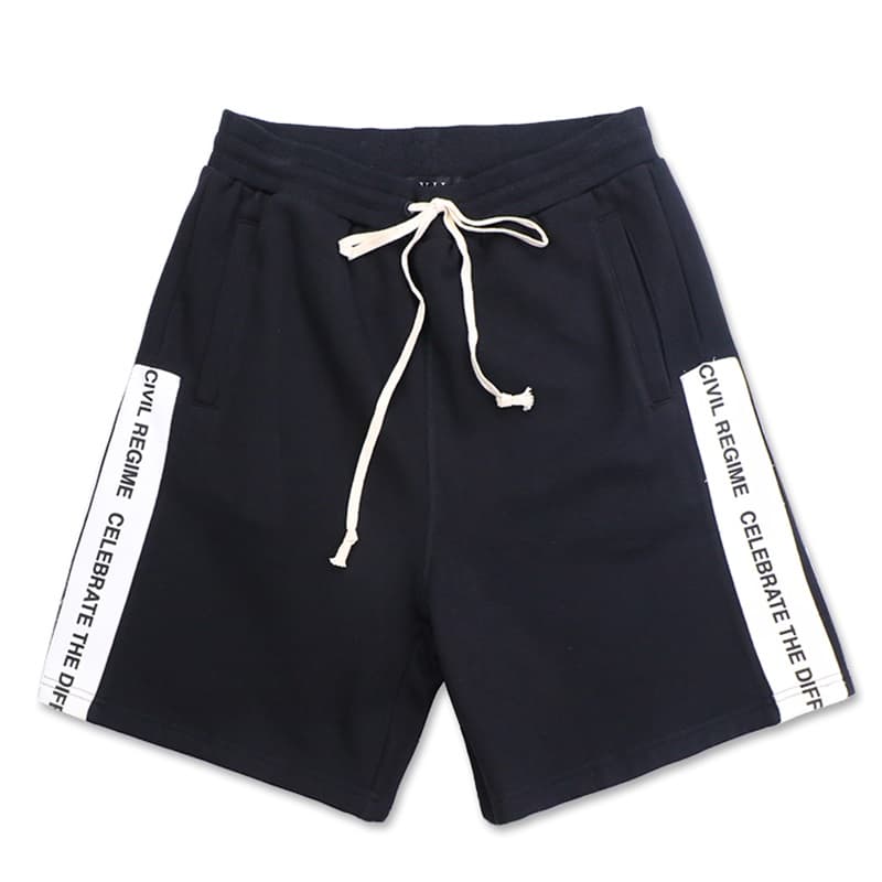 Civil Regime Black Graphic Side-Stripe Sweatshorts