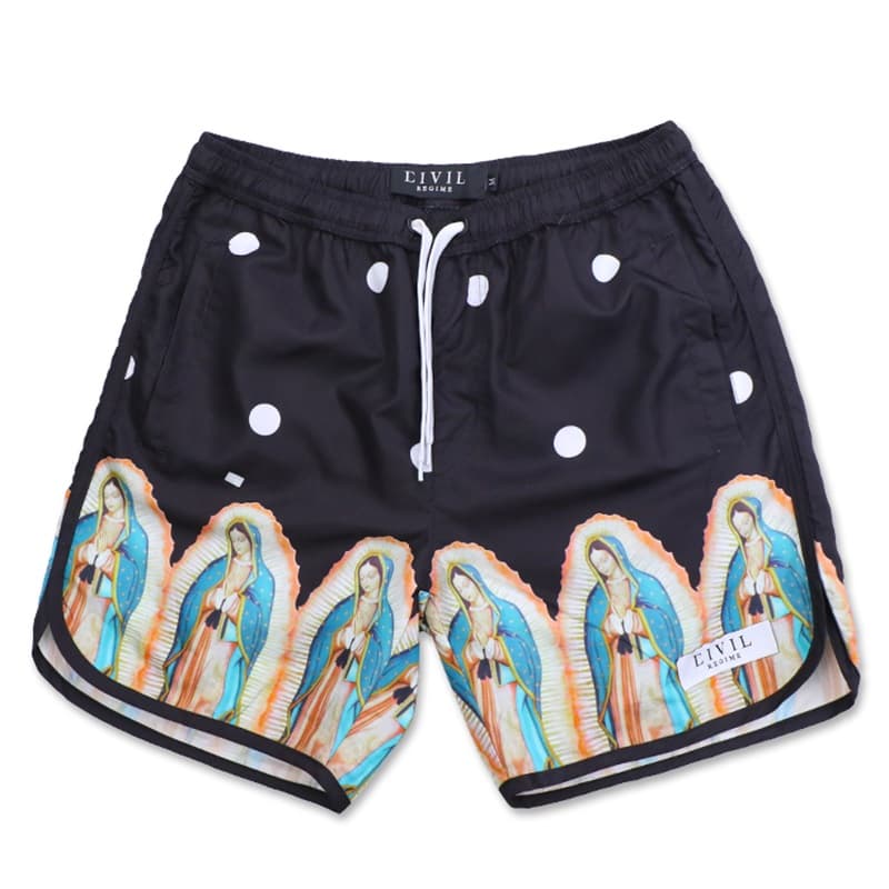 Civil Regime Polka Dot Graphic Border Mesh-Lined Shorts