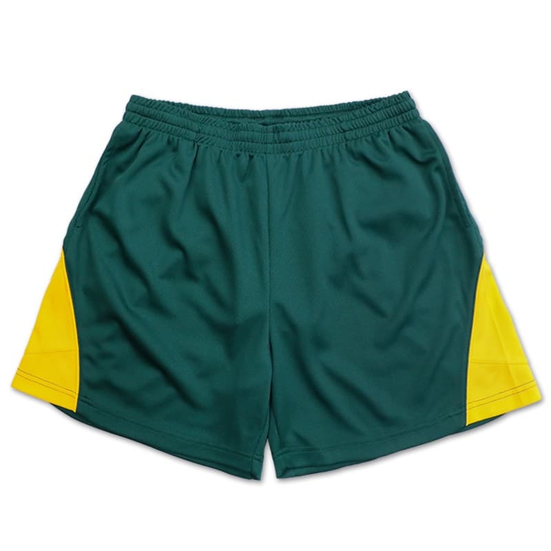 Dark Green & Yellow Color Block Athletic Mesh Shorts