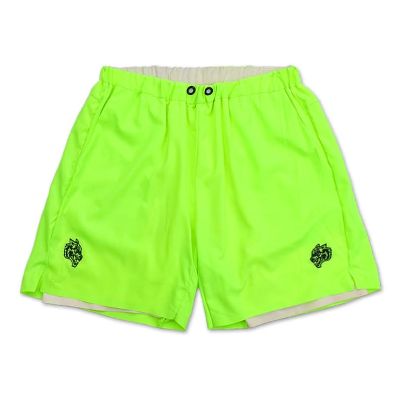 Neon Green Double-Layer Athletic Shorts with Zipper Pocket