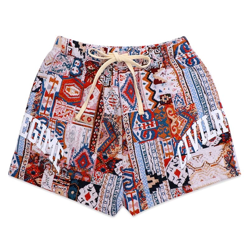 Woven Tapestry Geometric Print Drawstring Shorts