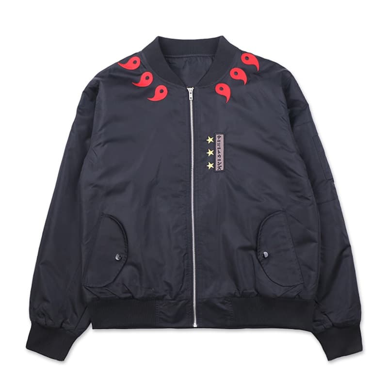 Black Anime-Inspired Graphic Bomber Jacket