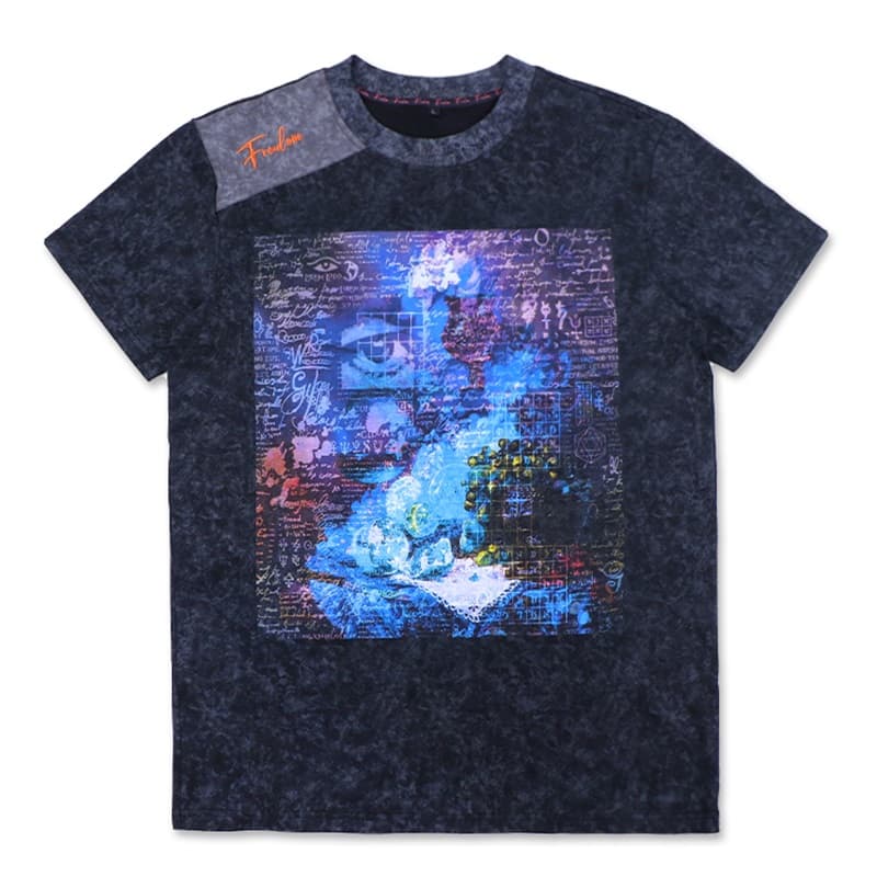 Vintage Wash Abstract Graphic T-Shirt with "Freedom" Patch