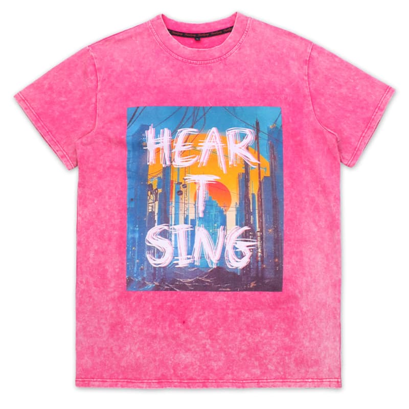 Vintage Wash "HEART SING" Graphic T-Shirt - Pink